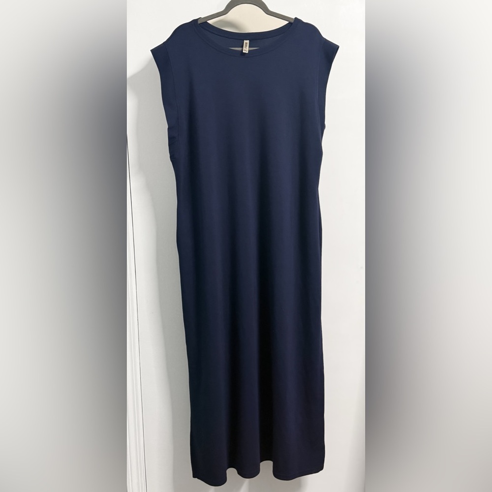 Grecerelle Navy Maxi Dress 3X Sleeveless Pockets Stretch Casual